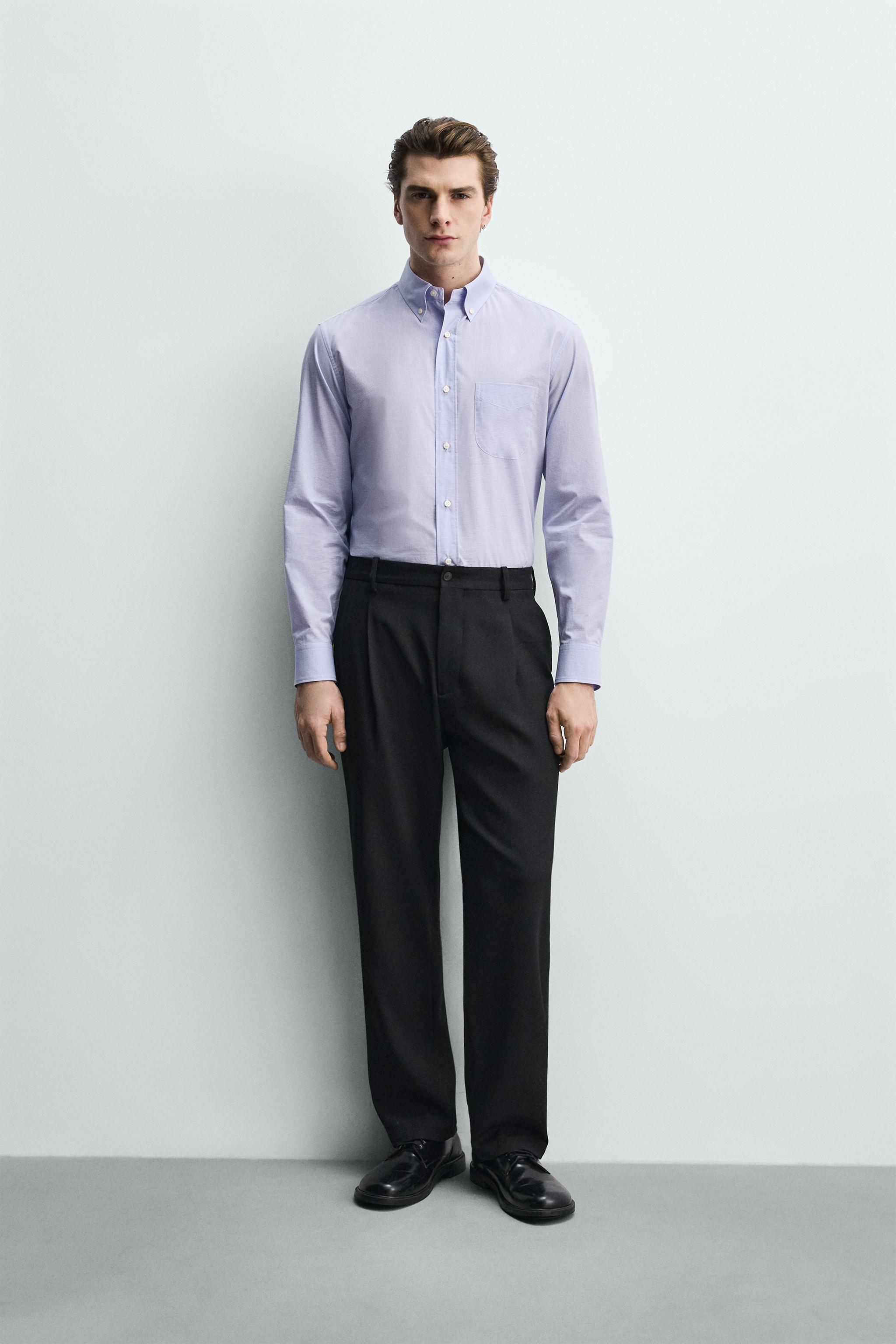 ZARA MANのレギュラーフィットシャツ。 レギュラーフィットチェック柄シャツ - リラ/ホワイト | ZARA Japan / 日本