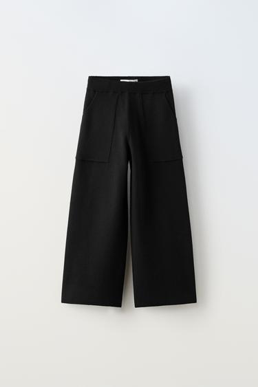Zara POCKET KNIT PANTS - Black