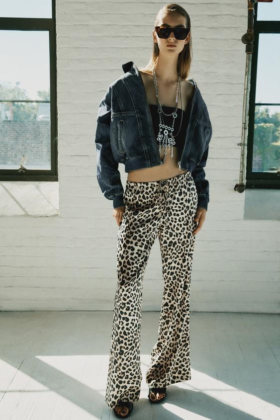 PANTALÓN SATINADO CORDONES - Leopardo de Zara - Imagen 0