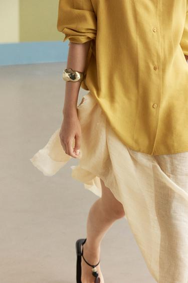 Zara Flowing linen blend shirt with statement collar - Mustard