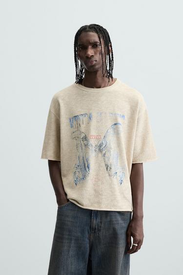 CONTRAST PRINT KNIT T-SHIRT - Ecru by Zara