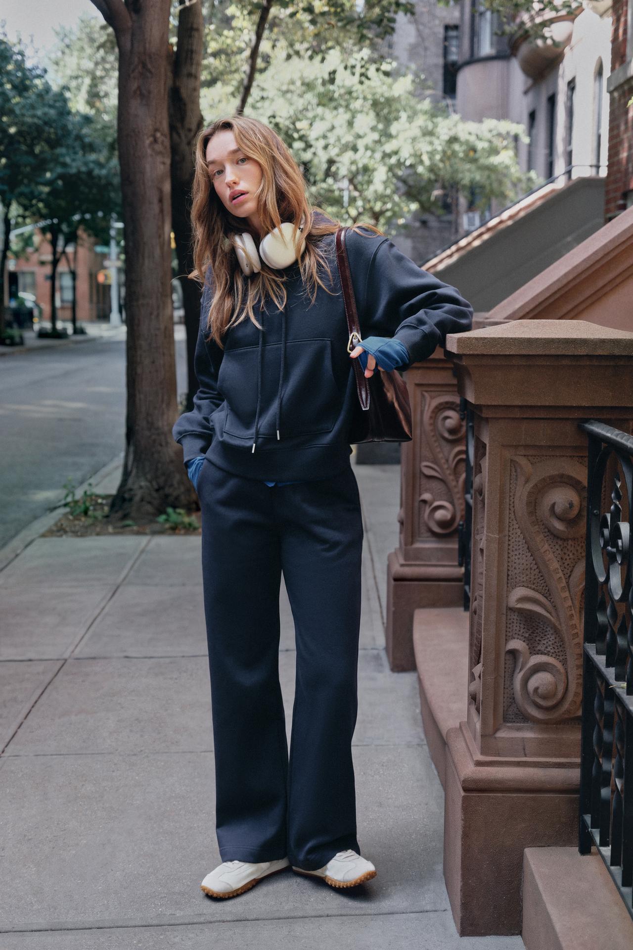 BASIC FLEECE PANTS — Navy blue