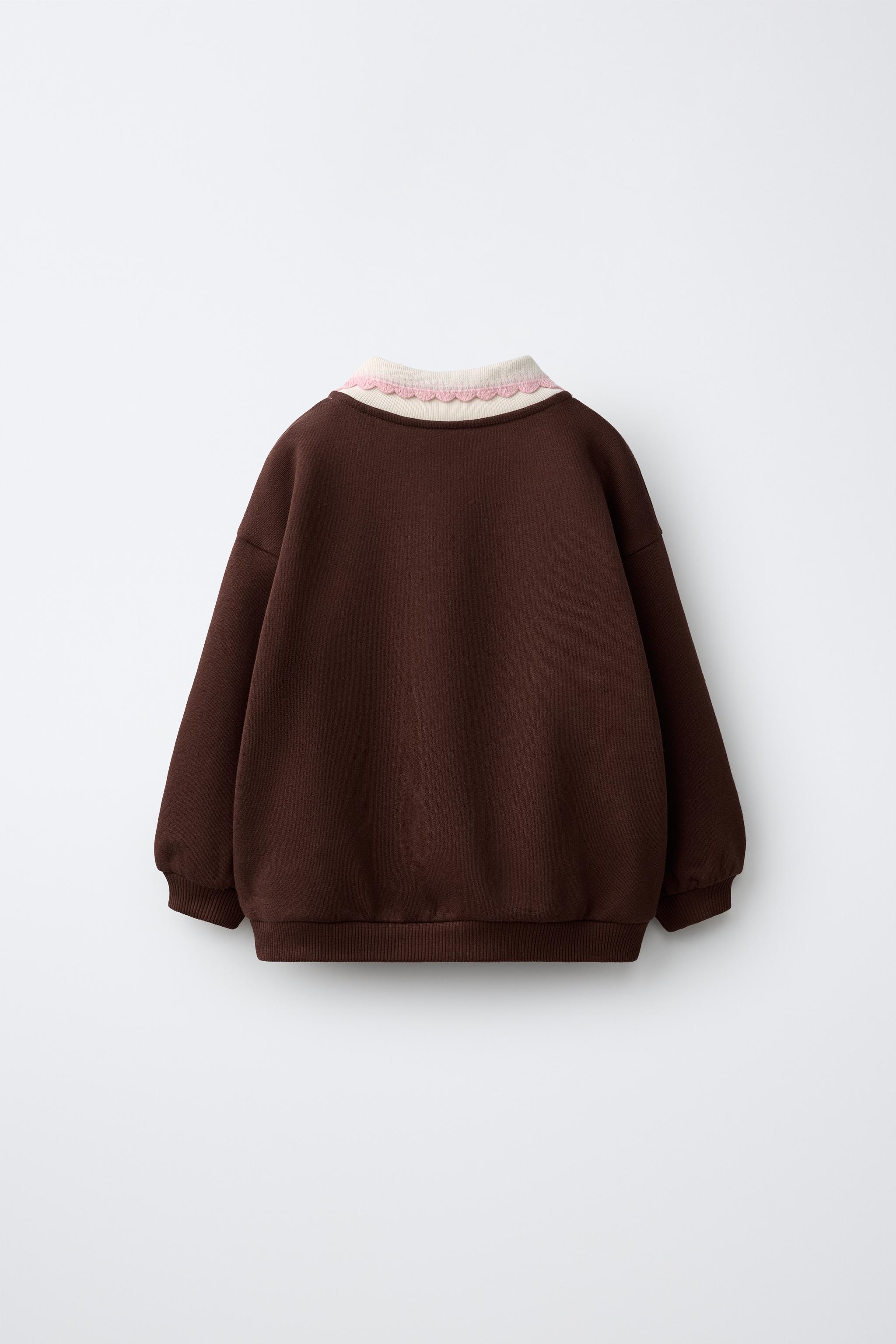 EMBROIDERED POLO SWEATSHIRT — Chocolate