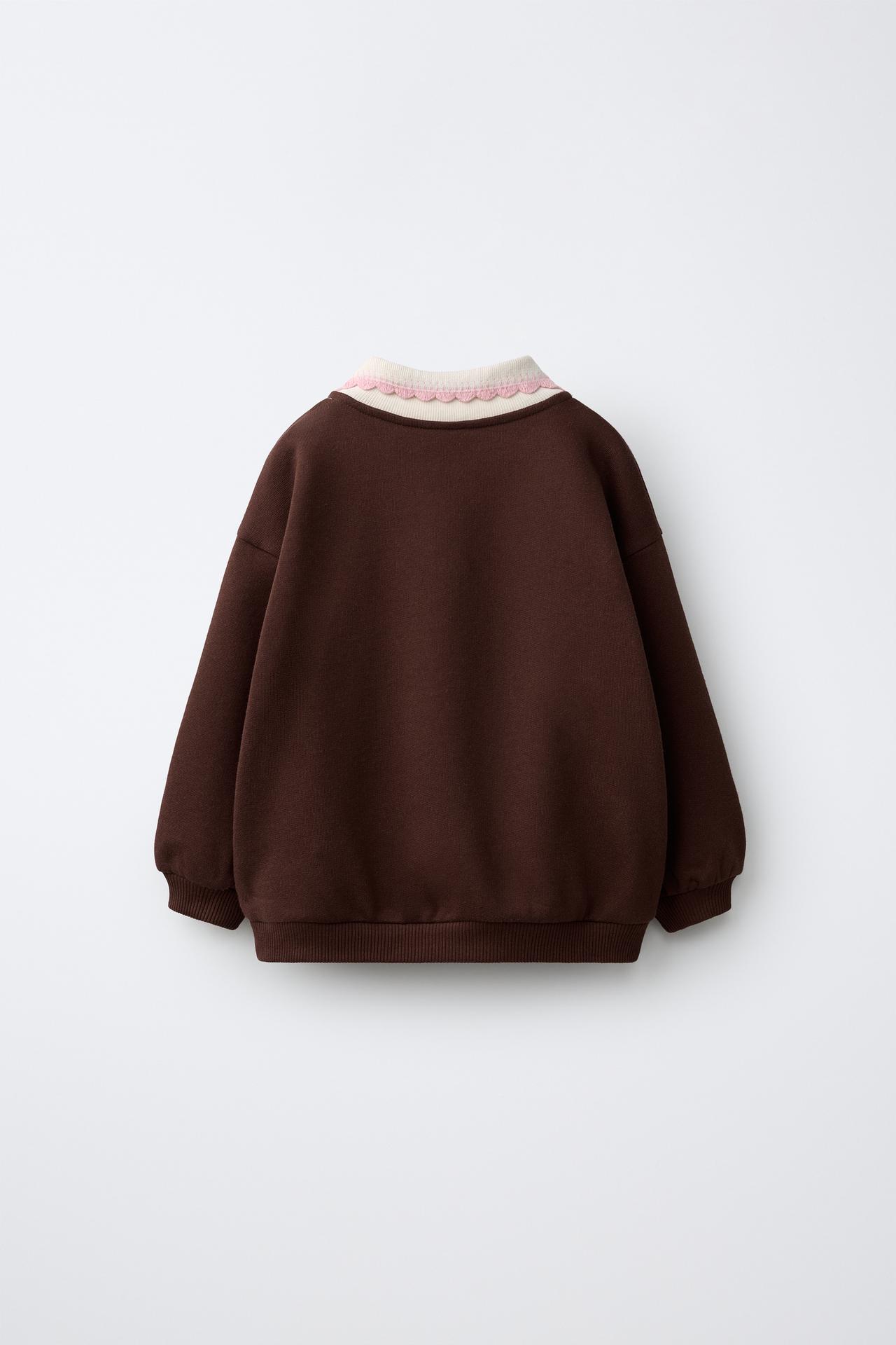 EMBROIDERED POLO SWEATSHIRT — Chocolate