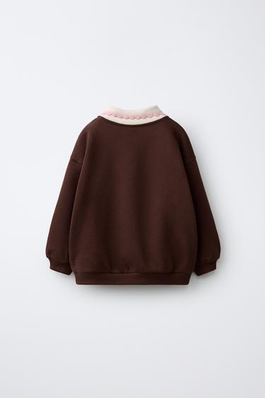 EMBROIDERED POLO SWEATSHIRT — Chocolate 2