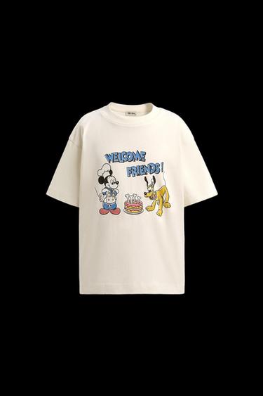 Zara PLUTO + MICKEY MOUSE T-SHIRT HARRY LAMBERT FOR ZARA X DISNEY - White