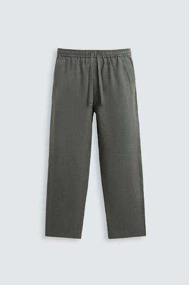 LINEN TROUSERS - Green / Blue by Zara