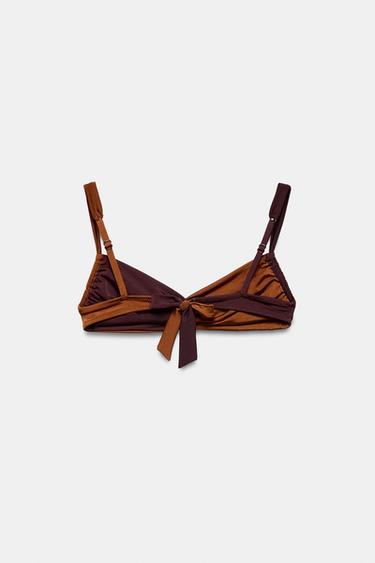 COMBINED BIKINI TOP WITH SIDE GATHERS - Brown by Zara - Image 2