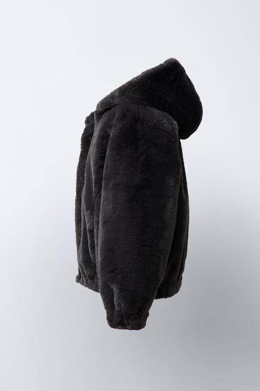 JACKE MIT KAPUZE IN FELLOPTIK - Anthrazit von Zara