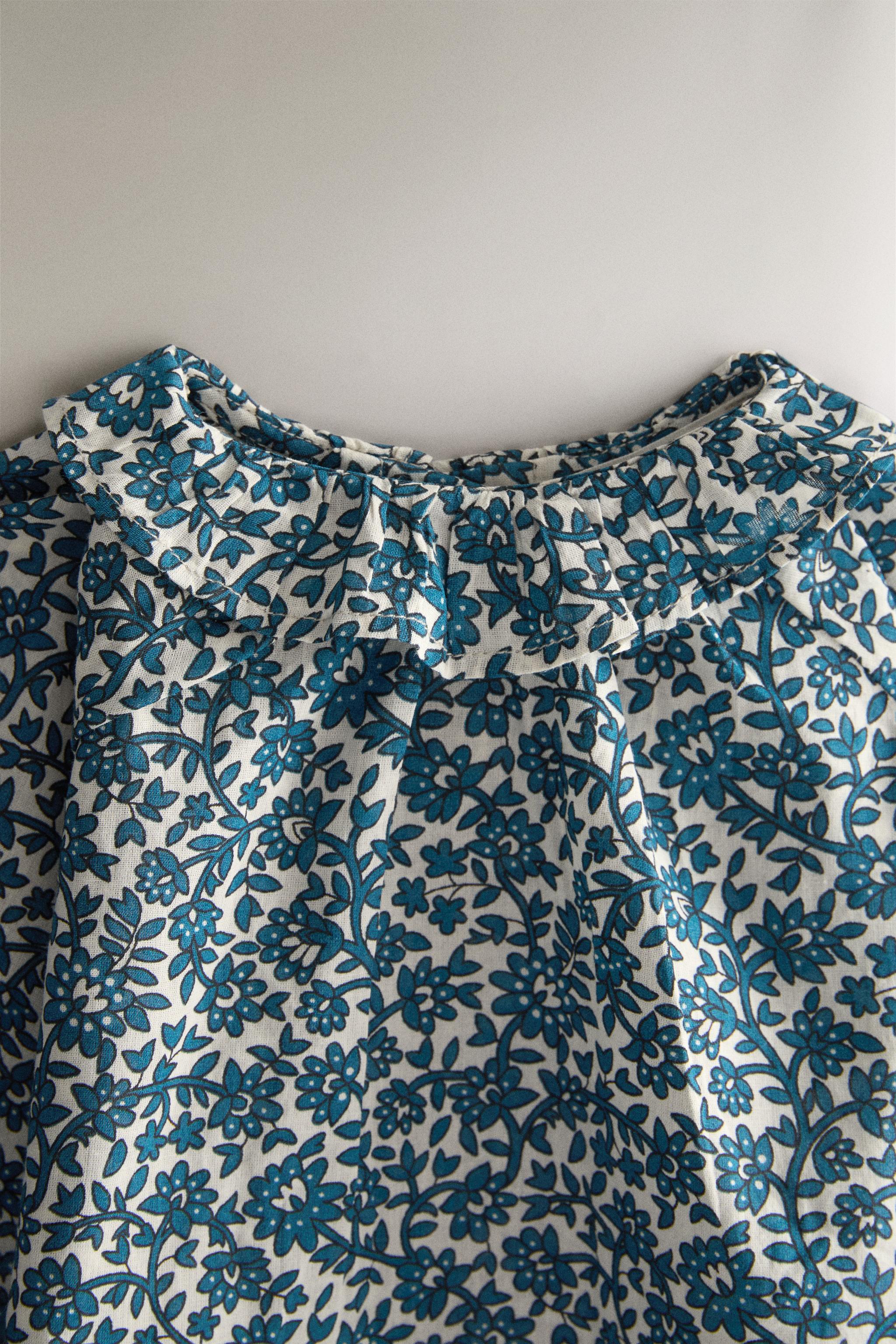 FLORAL BABY SHIRT — Ecru / Blue