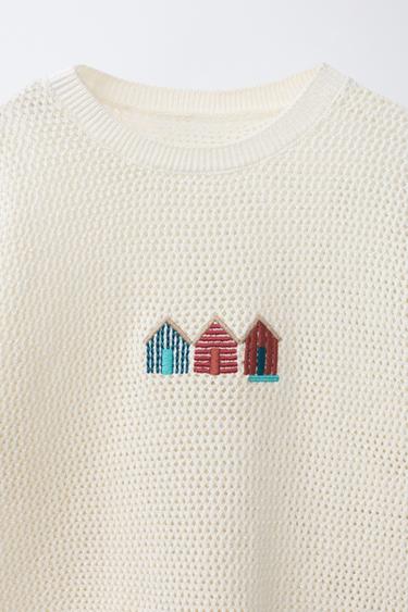 KNIT T-SHIRT WITH EMBROIDERED HOUSES - Ecru by Zara - Image 2