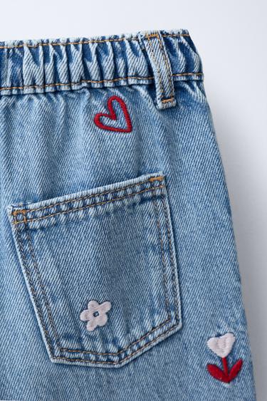 DENIM WIDE LEG FLUIDO BORDADOS - Azul claro de Zara