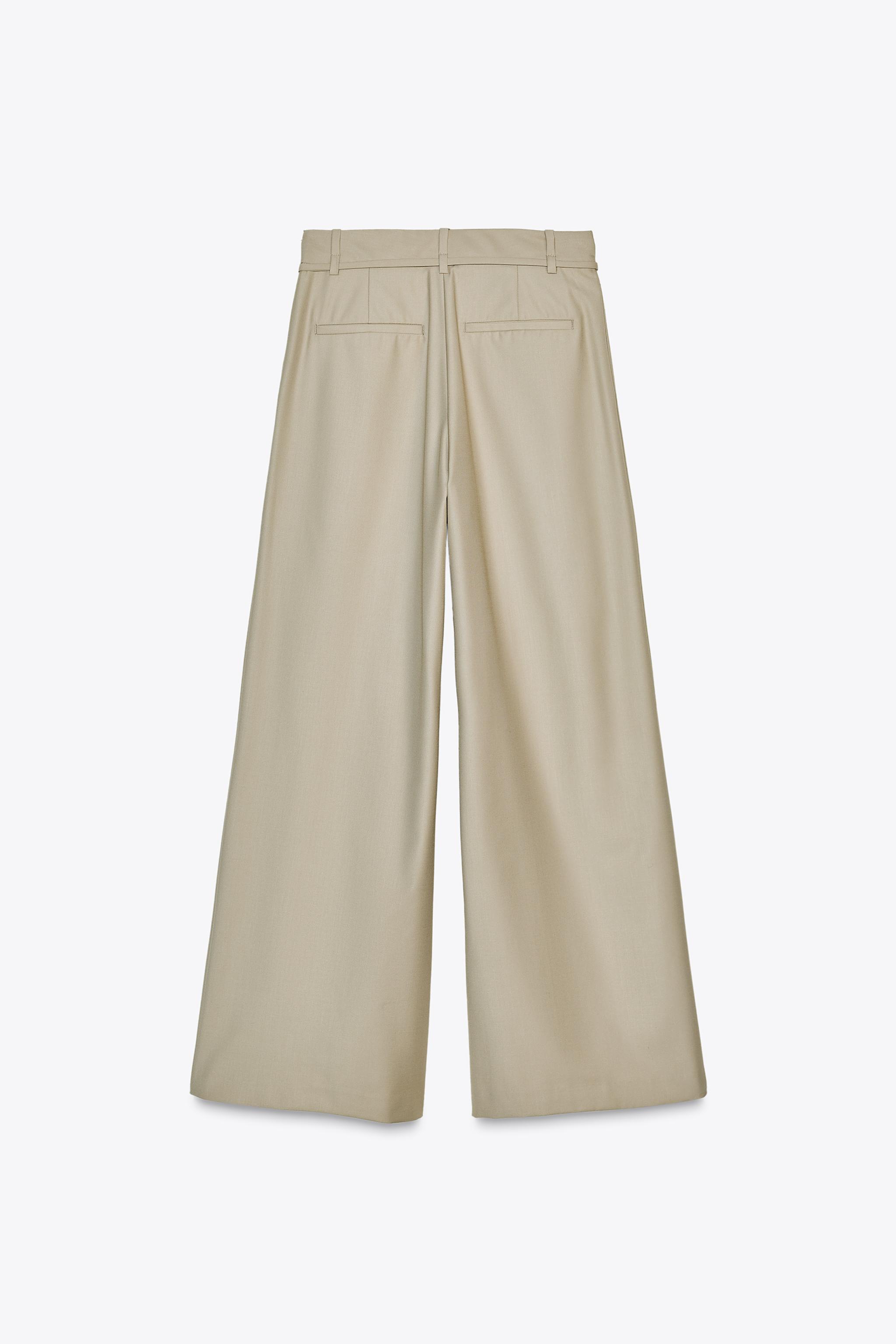 ZARA プリーツ入りワイドレッグパンツ（細ベルト付き） 2149/714 プリーツ入りワイドレッグパンツ（細ベルト付き