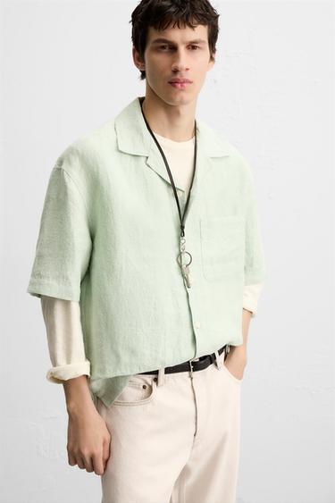 100% LINEN SHIRT - Turquoise by Zara - Image 4