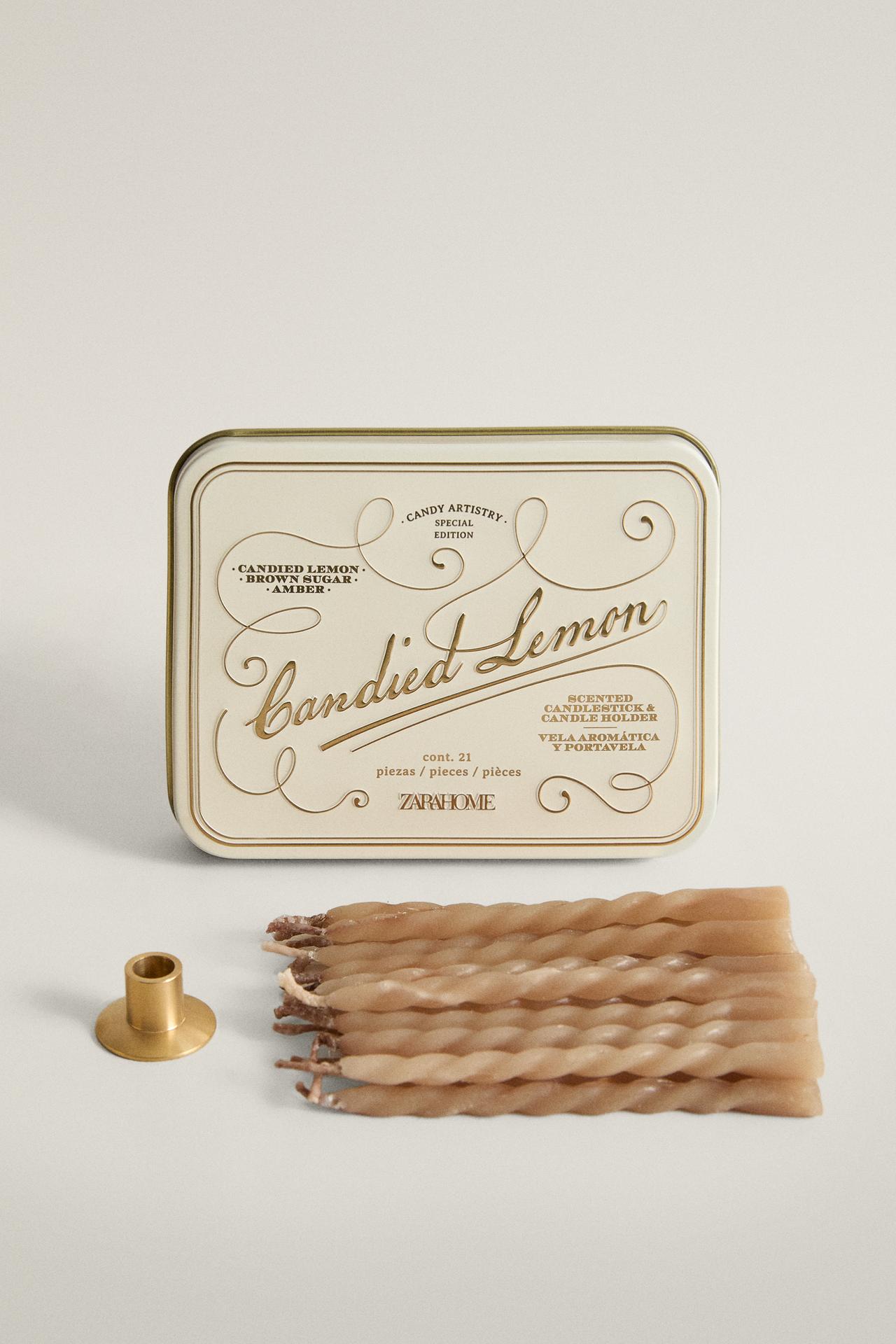CANDIED LEMON MINI CANDLE AND HOLDER SET (SET OF 20) — Lemon