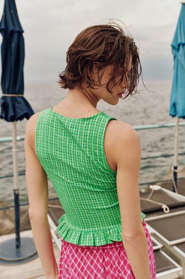 GINGHAM SMOCKED TOP - Greens by Zara - Image 3