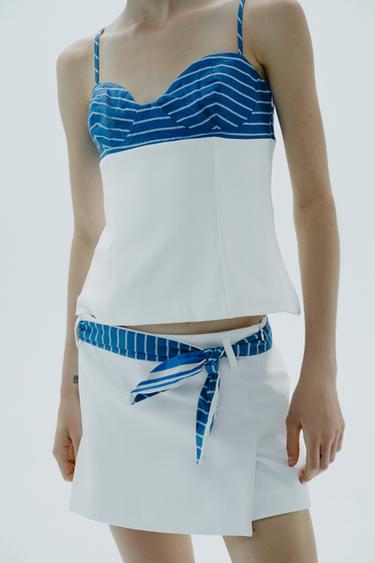 Zara STRETCHY HANDKERCHIEF PRINT TOP - White