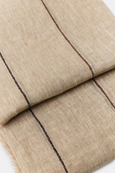 Zara 100% LINEN STRIPED SCARF - Sand