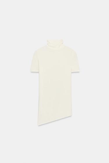 ASYMMETRIC HIGH NECK T-SHIRT - White by Zara