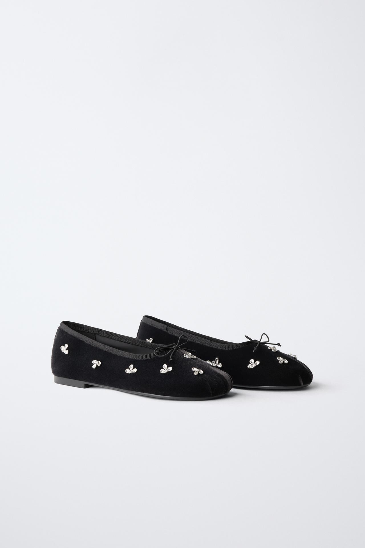 SPARKLE DETAIL BALLET FLATS — Gray