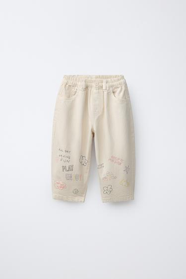 БРЮКИ BAGGY С ТЕКСТОВЫМ ПРИНТОМ — ЭКРЮ от Zara