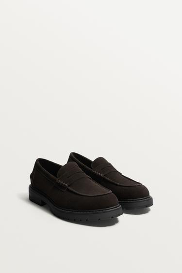 LEATHER TRACK PENNY LOAFERS - Brown by Zara