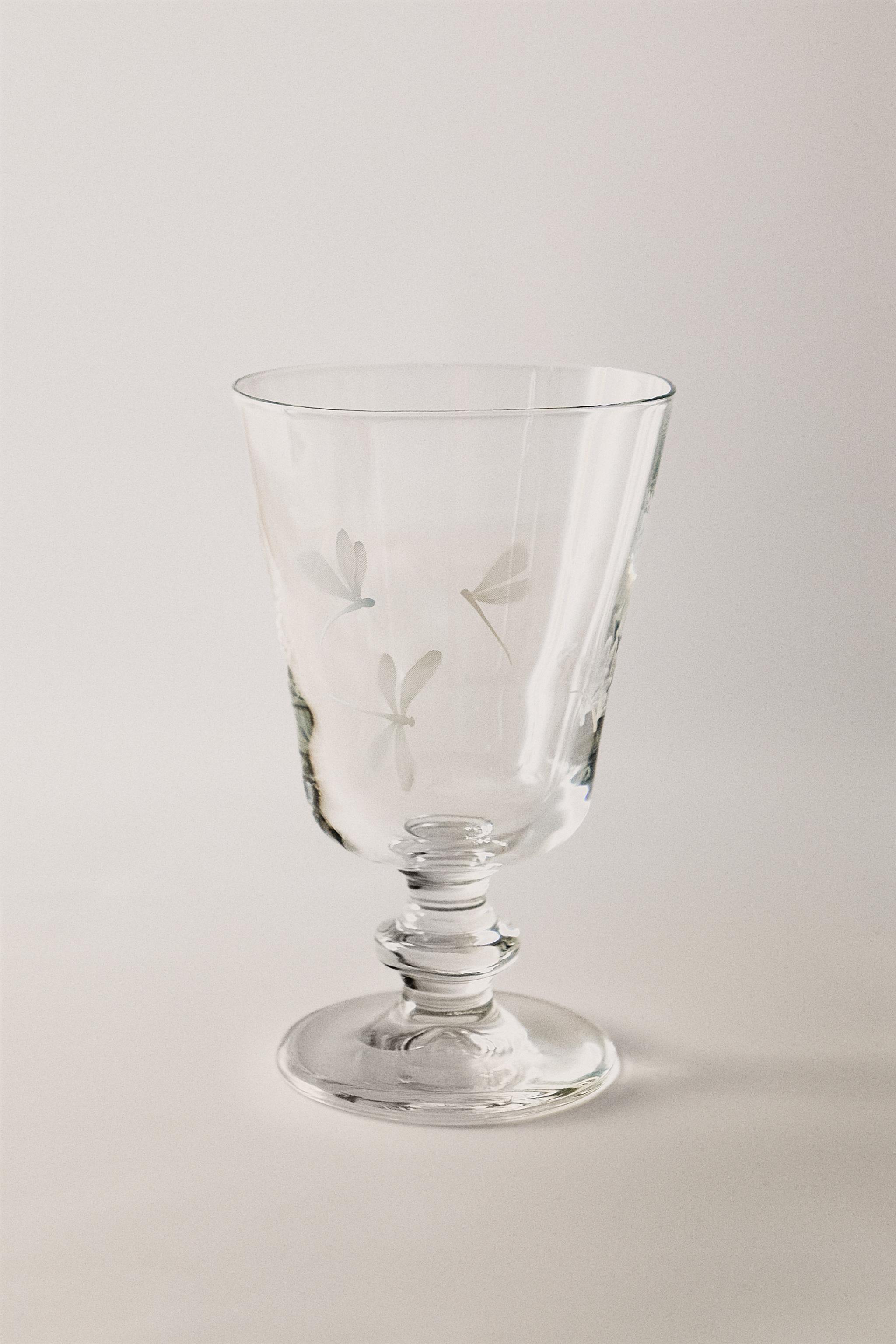 DRAGONFLY TRANSFER WINE GLASS — White