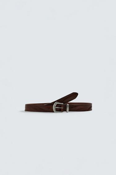 VINTAGE-EFFECT LEATHER BELT - Brown by Zara