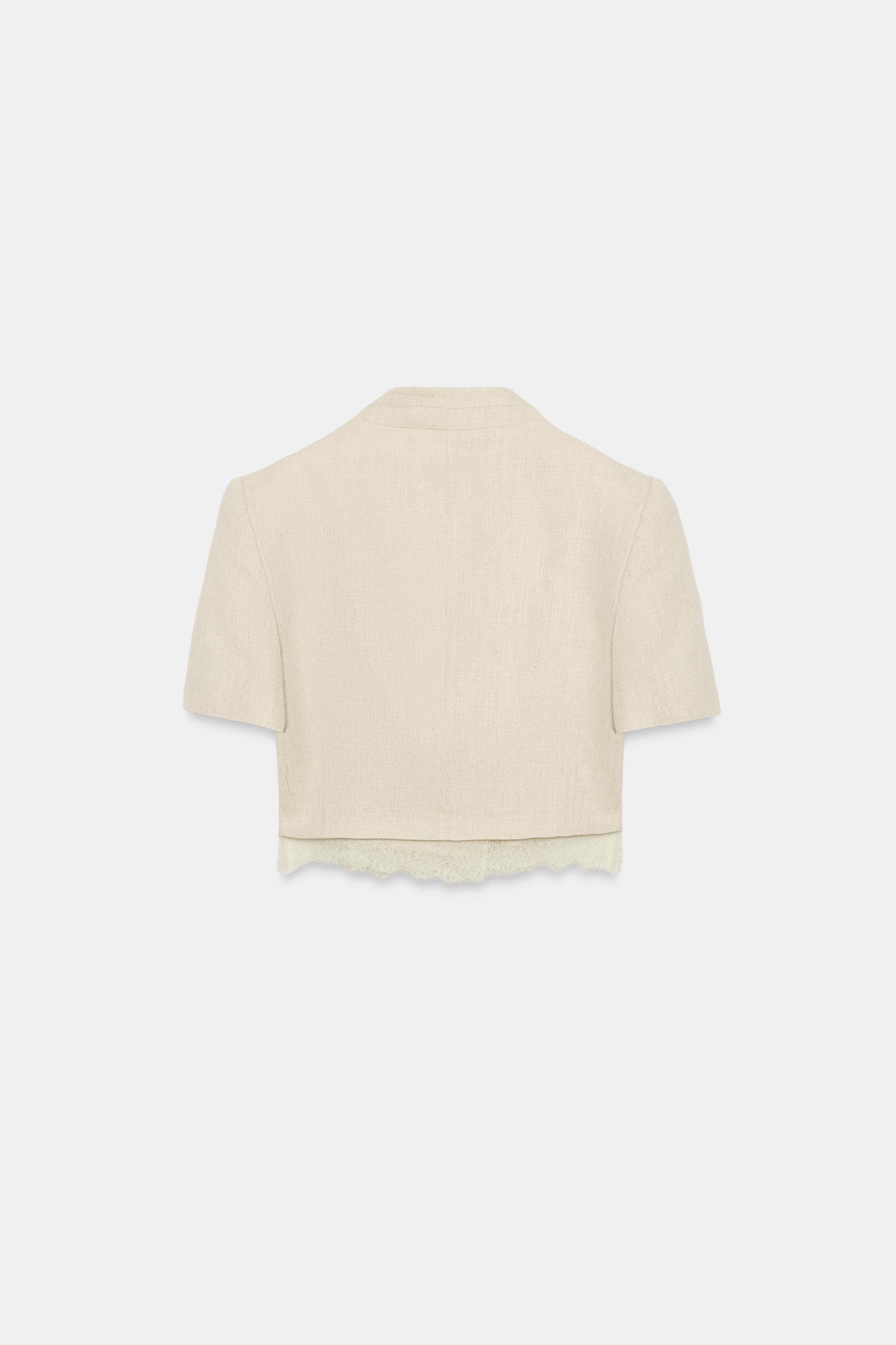 Женские пиджаки Zara LACE TRIM CROPPED BLAZER — фото 7