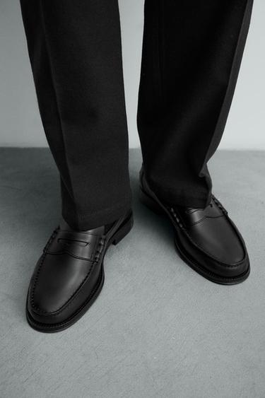 Zara LEATHER PENNY LOAFERS - Black