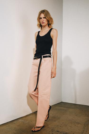 Zara PANTALONE SA UŠICAMA ŠIROKE NOGAVICE ZW COLLECTION – Crna