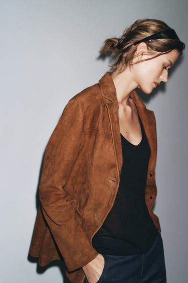 BLAZER OVERSIZE DAIM 100 % ZW COLLECTION ÉDITION LIMITÉE - Marron clair de Zara - Image 4