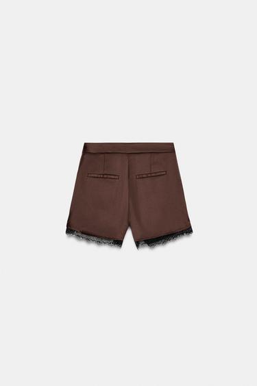 SHORT EN SATIN ET DENTELLE - Marron de Zara - Image 6