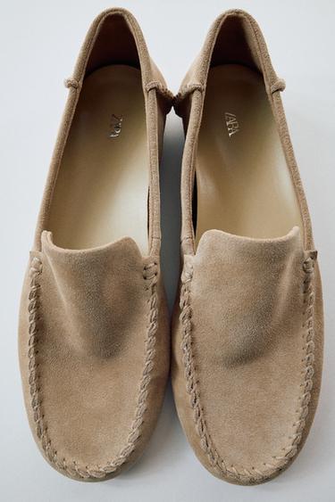 SOFT SPLIT SUEDE LOAFERS - Beige by Zara