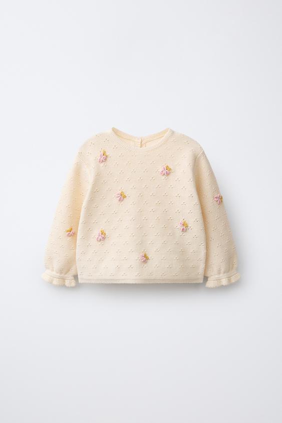 OPEN-KNIT JUMPER WITH BOBBLES - Ecru by Zara - Image 0