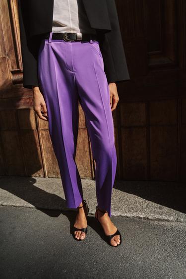 STRAIGHT TROUSERS WITH BELT - Purple by Zara - Image 3