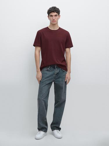 Camiseta manga corta mezcla algodón - Burdeos de Zara