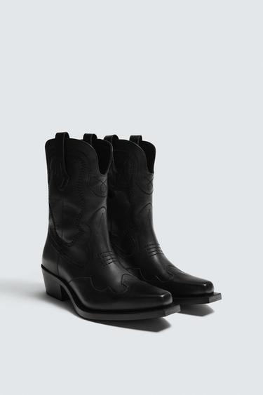 ШКІРЯНІ КОВБОЙСЬКІ ЧОБОТИ - Чорний Zara