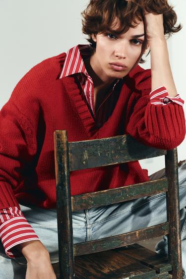 PULL OVERSIZE EN MAILLE - Rouge de Zara - Image 3
