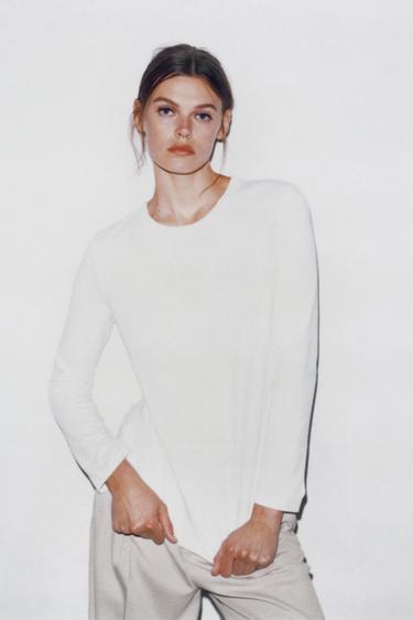 INTERLOCK LONG SLEEVE T-SHIRT - White by Zara