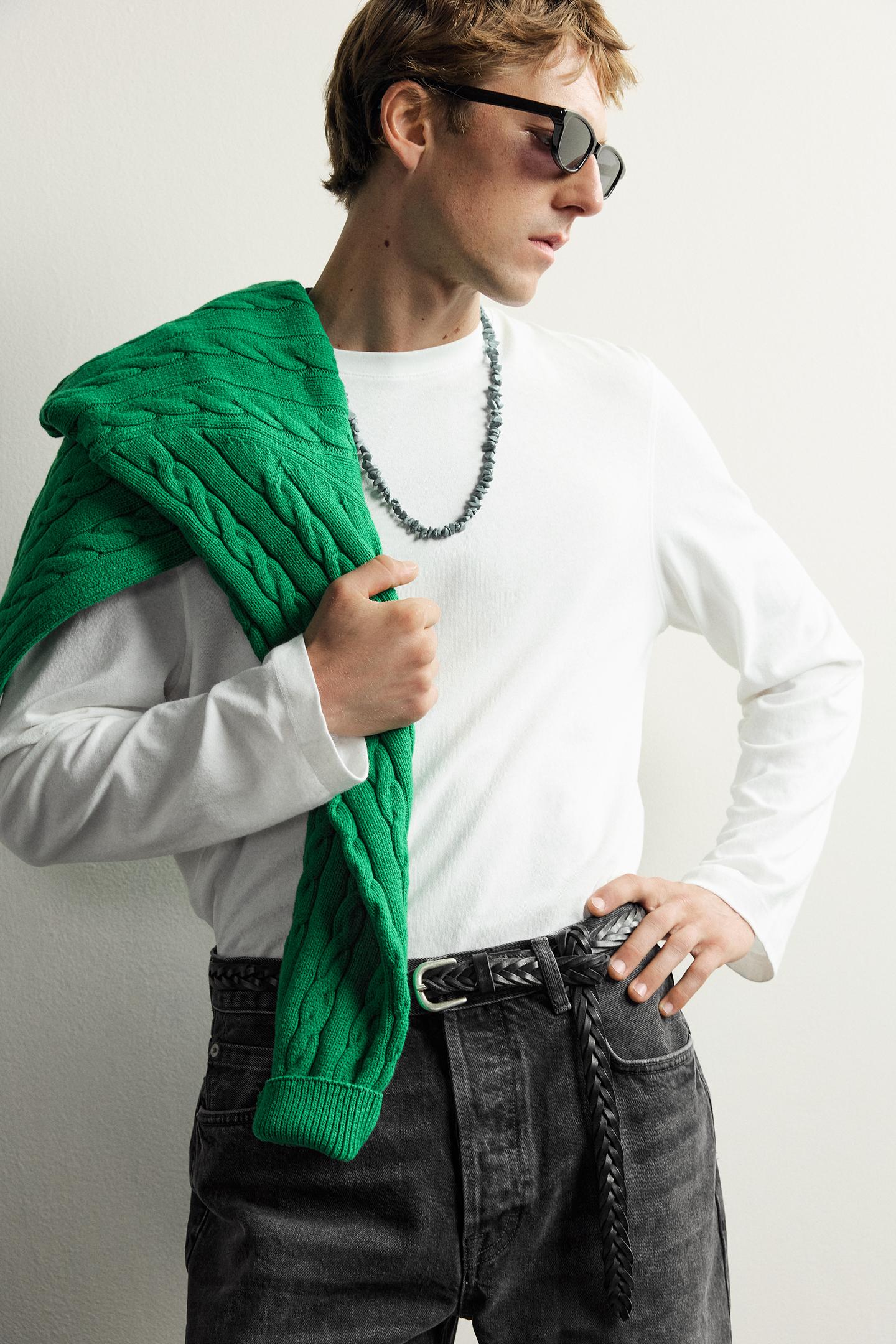 Мужской ремень Zara Aaron Levine X ZARA Braided Leather, цвет: Чёрный — фото 2