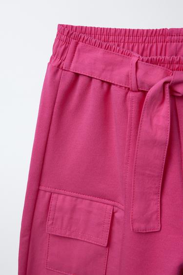 PANTALON JAMBES LARGES EN MATIÈRES VARIÉES AVEC POCHES - Fuchsia de Zara - Image 2