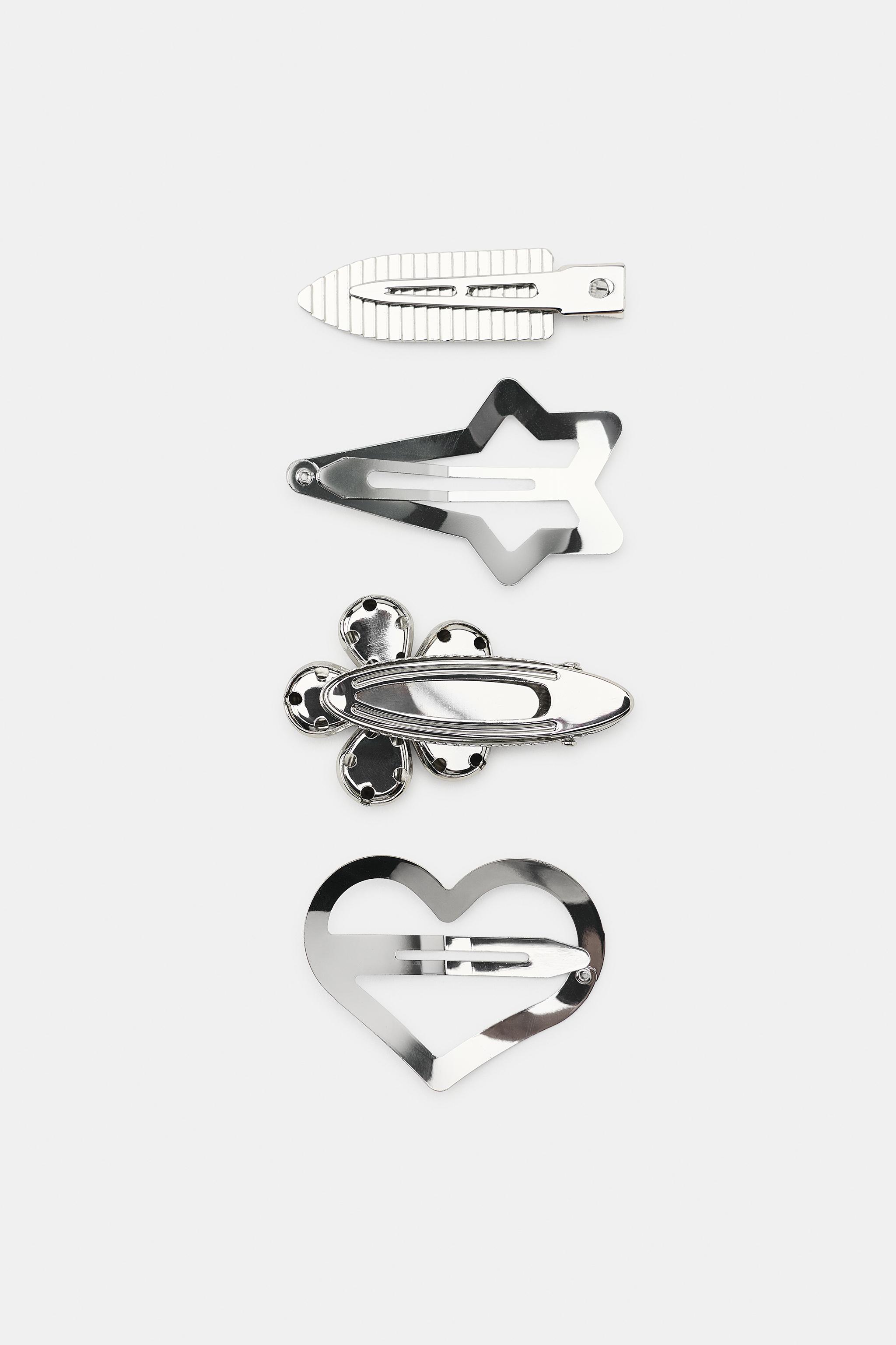 PACK OF 4 FLOWER AND HEART METAL HAIR CLIPS