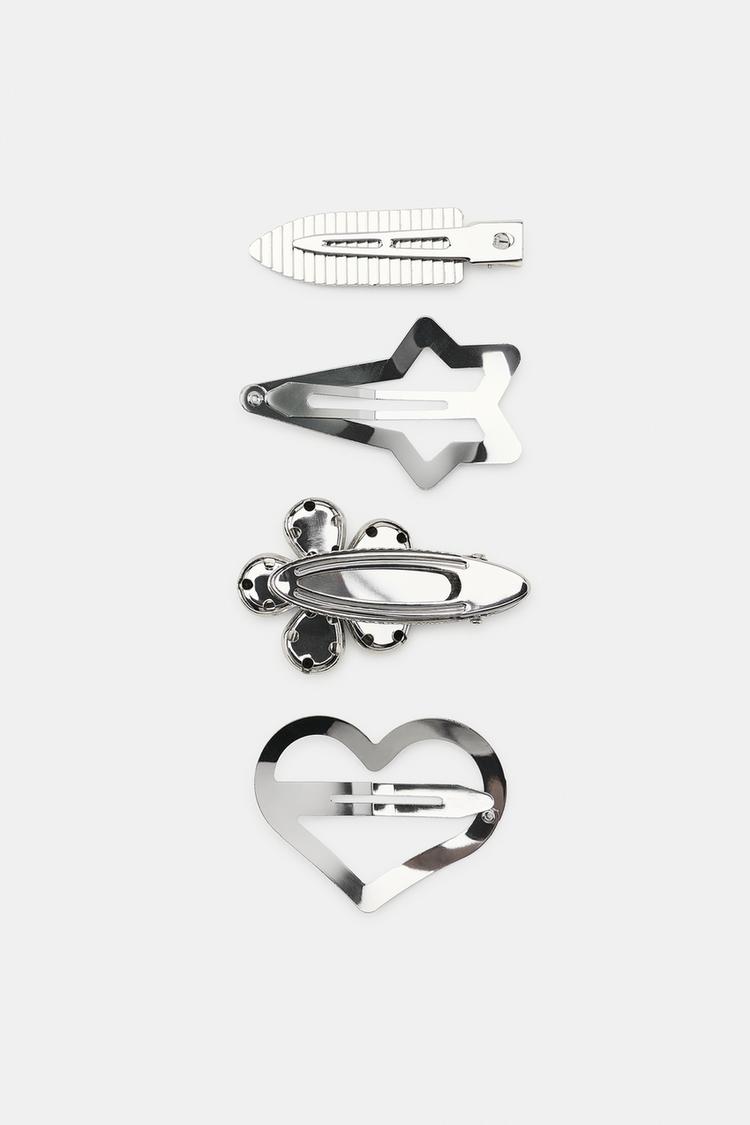 PAQUETE DE 4 CLIPS PARA CABELLO METALICOS DE FLOR Y CORAZON 4