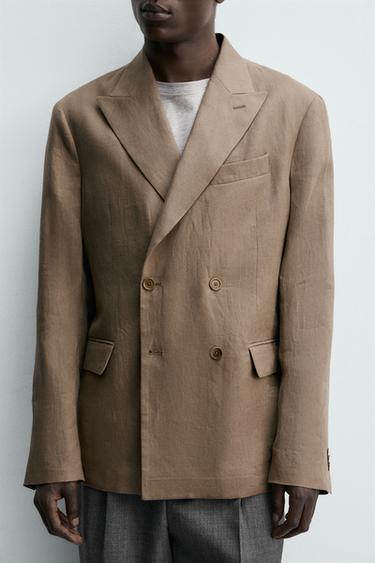 VESTE DE COSTUME CROISÉE 100% LIN - Vison clair de Zara - Image 4