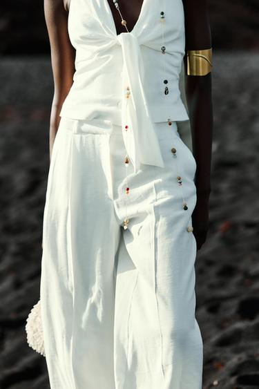 WIDE-LEG TROUSERS WITH DARTS - Ecru by Zara - Image 3