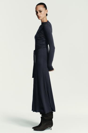 Zara DOUBLE BELT EFFECT TIE DRESS - Charcoal gray