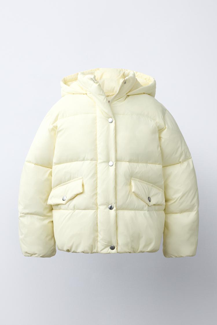 WATER-REPELLENT HOODED PUFFER COAT — Butter