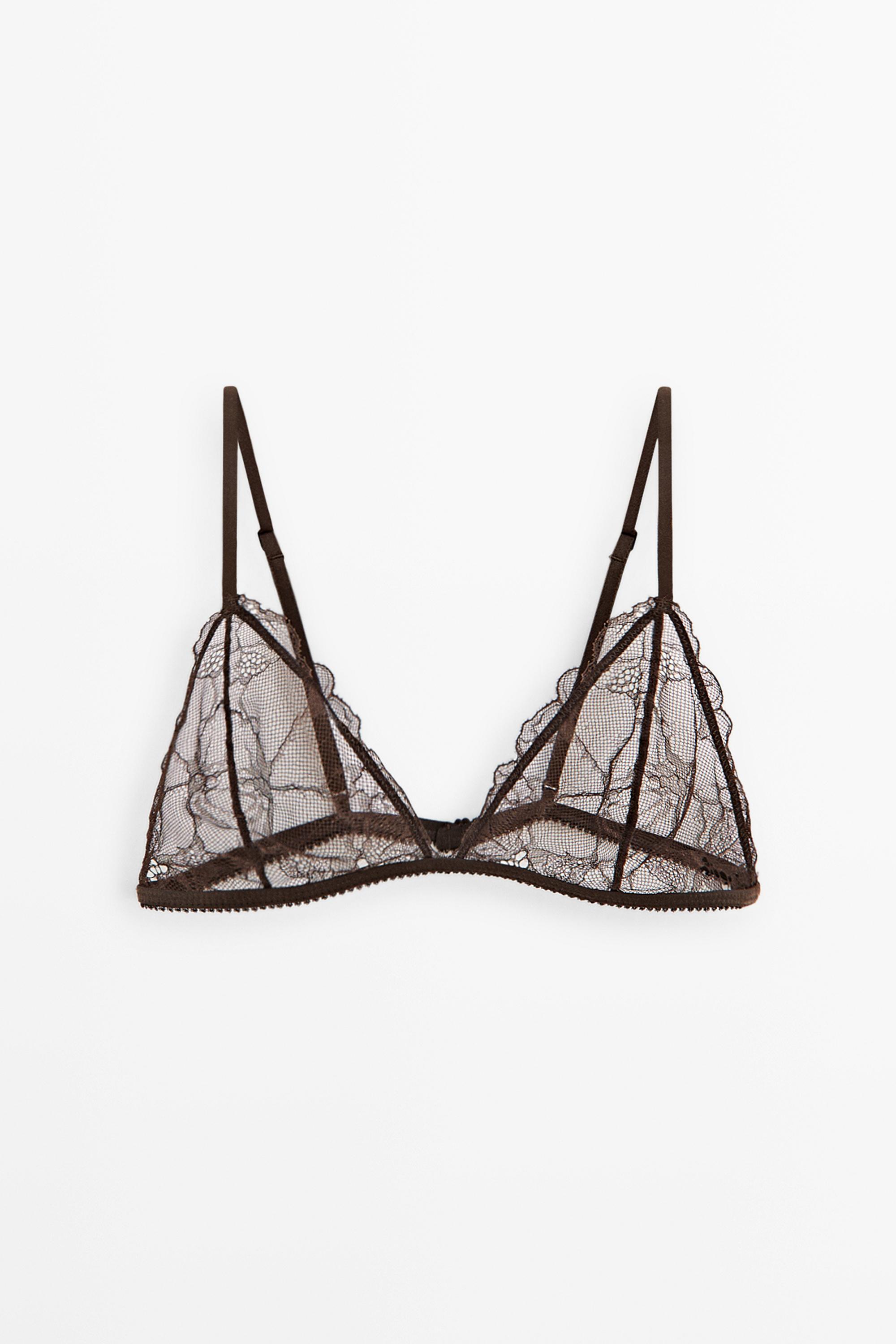 Scalloped lace triangle bra — Brown