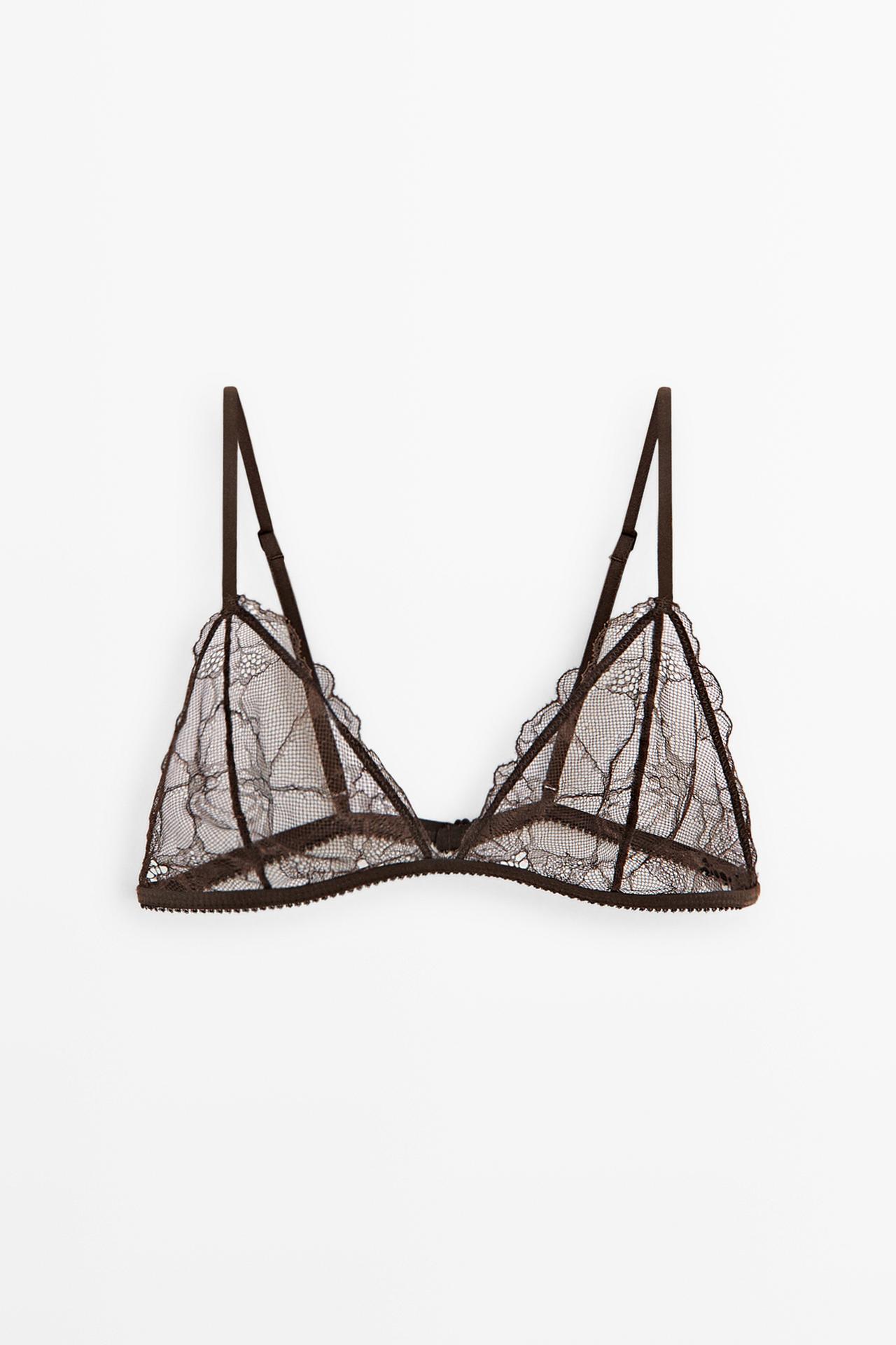 Scalloped lace triangle bra — Brown